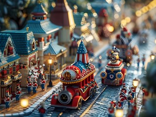 Fototapeta premium Patriotic Parade with Festive Floats Marching Bands and Vibrant Red White and Blue in a 3D Rendered