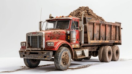 Obraz premium transportation truck carrying dirt isolated on white background