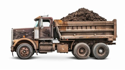 Obraz premium transportation truck carrying dirt isolated on white background