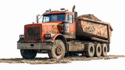 Obraz premium transportation truck carrying dirt isolated on white background