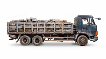  truck carrying construction materials on white background