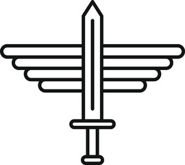 Simple line art logo combining a sword with bird feathers, symbolizing strength, freedom and power