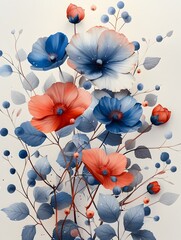Vibrant Red White and Blue Floral with Elegance