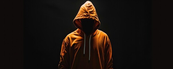 Mysterious figure wearing a dark hoodie, face hidden in shadows, evoking a sense of intrigue and anonymity.
