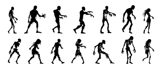 Scary zombie silhouette black filled vector Illustration icon