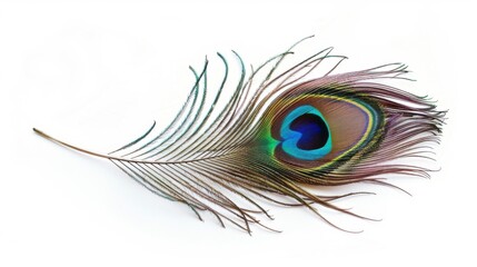 Obraz premium peacock feather with vibrant color on white background