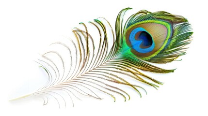 Obraz premium peacock feather with vibrant color on white background