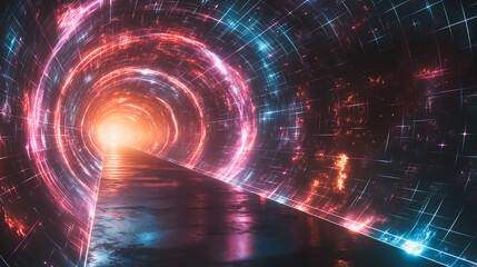 Obraz premium A tunnel with a bright blue and red light shining down on it