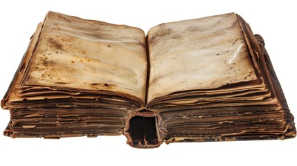 open old book with yellowed pages on white background