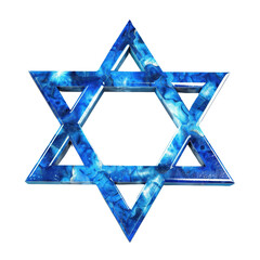 Blue Star of David with a marbled texture, isolated on a white background, symbolizing Jewish culture, religion, and tradition.