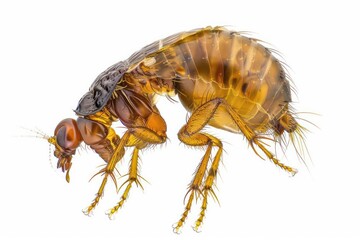 Fototapeta premium A flea with tiny, jumping legs and round body isolated on a white background