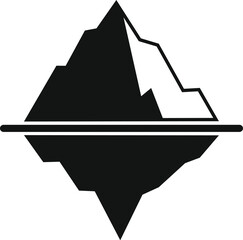 Simple black and white icon of an iceberg floating with a reflection
