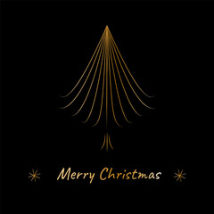 Golden hand drawn Christmas tree. Merry Christmas and Happy New Year Corporate Holiday card and invitations Modern universal artistic template