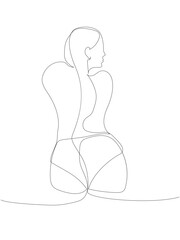 silhouette of a curvy girl, beautiful figure one line art. Continuous line drawing of body positive, overweight, plus size model, XL, health, fashion, self acceptance.