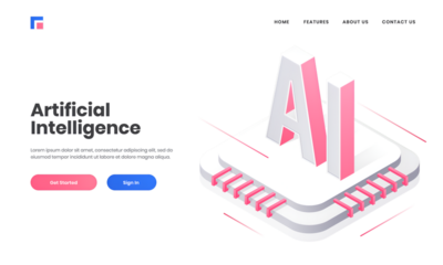 Responsive landing page design with 3d AI chip and digital circuit for Artificial Intelligence (AI) concept.
