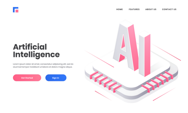 Responsive landing page design with 3d AI chip and digital circuit for Artificial Intelligence (AI) concept.
