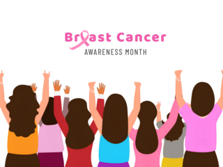 Back view of female group supporting for Breast cancer awareness month concept. Can be used as banner or poster design.