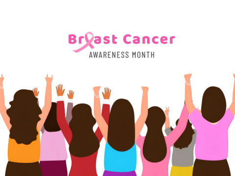 Back view of female group supporting for Breast cancer awareness month concept. Can be used as banner or poster design.