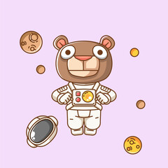Cute teddy bear astronaut animal kawaii chibi character mascot illustration outline style design