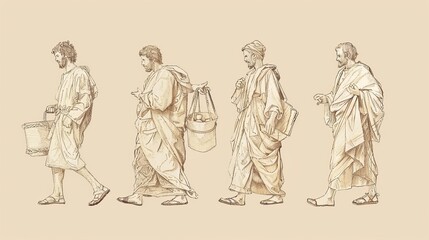 Obraz premium Inspirational Biblical Illustration: Parable of the Talents, Investment Returns, Beige Background, Copyspace