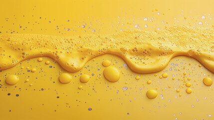A yellow liquid with bubbles on a yellow background