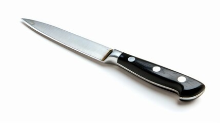 A precise paring knife with a small, sharp blade and comfortable grip isolated on a white background