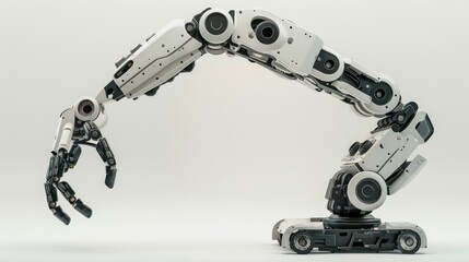 A precise robot arm with multiple joints and a gripping tool isolated on a white background