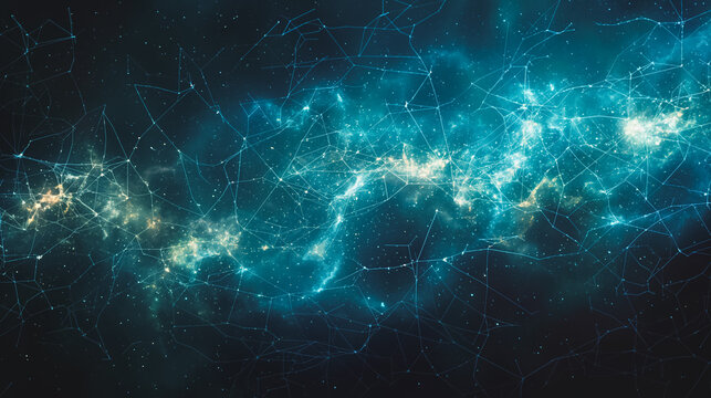 A blue and yellow galaxy with a lot of stars and lines