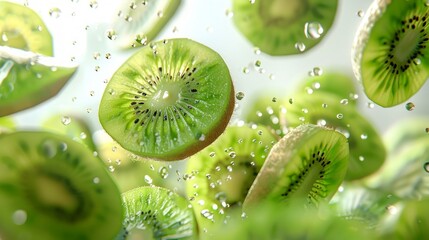 Kiwi Slices Falling in Water