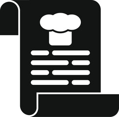 Simple black icon of a recipe scroll with a chef hat, representing cooking instructions