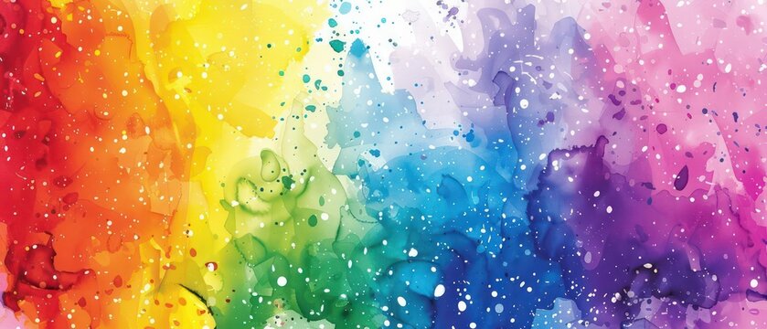 An artistic Pride Day background featuring watercolor rainbow splashes and creative, uplifting designs