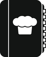 This simple black and white icon represents a cookbook for culinary recipes