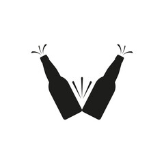 Two beer bottles icon. Clink, cheers and toasting. Vector illustration white background.