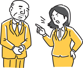 Fototapeta premium 年下女性社員に説教される高齢男性社員
