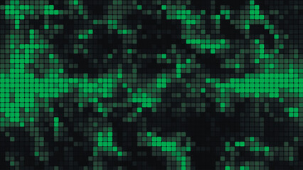Green mosaic background in technology concept. Abstract multicolored LED squares. Technology digital square green color background. Bright pixel grid background. Vector background