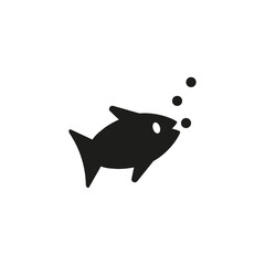 Fish eats food. Vector simple icon. Silhouette on white background.