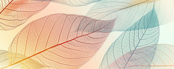 Leaf skeleton background. Abstract background in soft pastel colors with rengen amazing nature lines, nature concept.