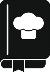 Black and white icon of a cookbook with chef's hat, symbolizing cooking instructions and recipes