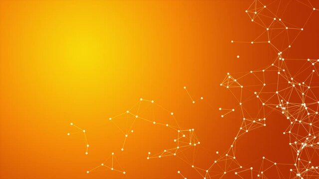 Orange corner plexus molecule connection background. Futuristic technology plexus corner background orange. Seamless loop 