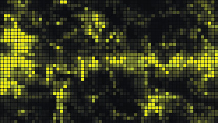 Gold mosaic background in technology concept. Abstract multicolored LED squares. Technology digital square yellow color background. Bright pixel grid background. Vector background