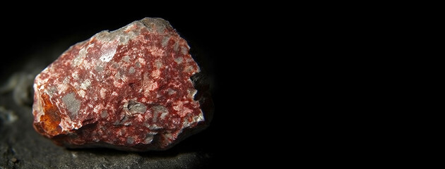 Lepidocrocite is a rare precious natural stone on a black background. AI generated. Header banner mockup with space.