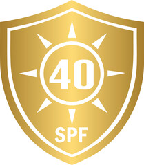 SPF 40 golden icon, sun, shield icon