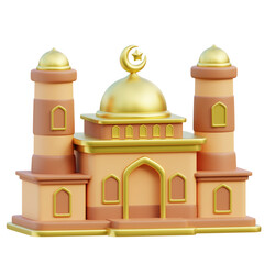Mosque with Minaret and Gold Dome