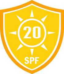 SPF 20 icon, sun, shield icon