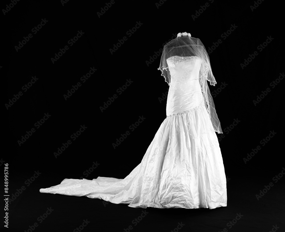 Sticker white wedding dress isolated on black background