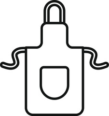 Black outline icon of a kitchen apron with pocket and neck strap, representing cooking and baking