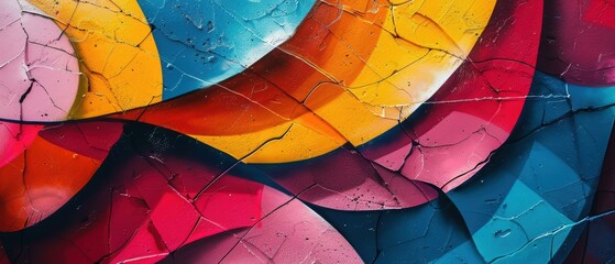 Closeup of a graffiti mural, detailed spray paint work and vibrant colors, perfect for modern design projects