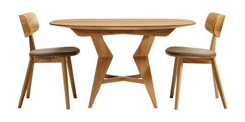 set modern wooden table with chairs isolated on a transparent background, cut-out, PNG