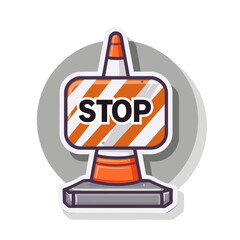 Sticker design of a traffic sign with simple shapes and bold lines, white background, with the word "STOP" on it