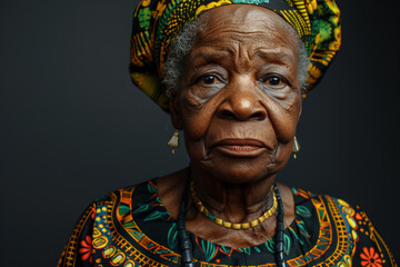Obraz premium Close-up portrait of elderly African woman, studio photo